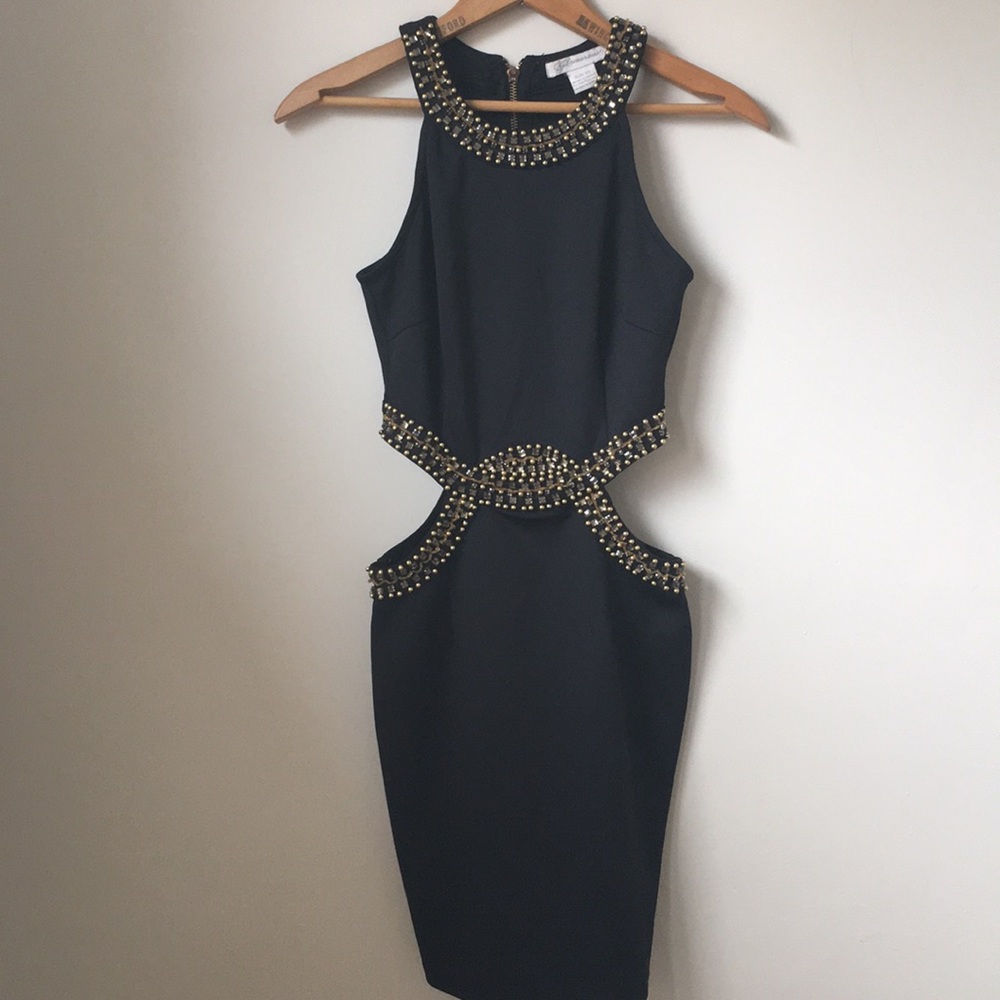 Embellished cutout black dress